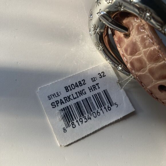 NEW Brighton Women’s Pink Croc Leather Belt ML 32 Sparkling Heart B10482 VTG - Picture 3 of 16